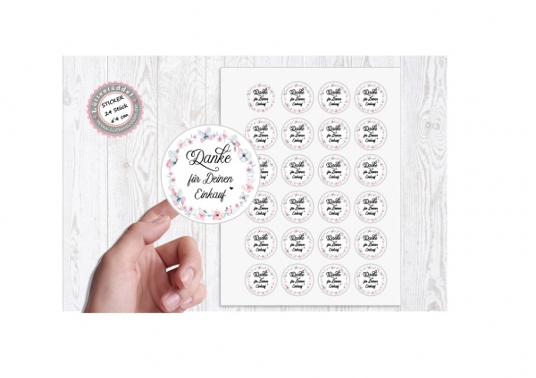 24 Stück zuckersüßer Danke für deinen Einkauf, Sticker Aufkleber 4cm rund von Lüttentüddel® -